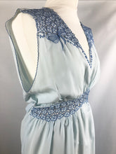 Load image into Gallery viewer, 1940s 1950s Ice Blue Rayon and Lace Nightdress with Bows - B36