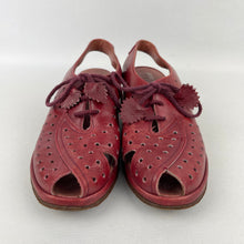 Load image into Gallery viewer, Original 1940's Oxblood Red CC41 Lace Up Wedge Sandals - UK 4 4.5