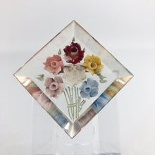 Load image into Gallery viewer, Original 1940s 1950s Reverse Carved Diamond Shaped Lucite Brooch with Flowers in a Vase *
