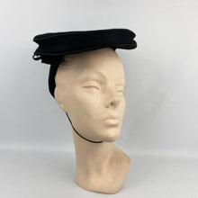 Load image into Gallery viewer, Original 1940s Inky Black Felt Hat with Triple Bow Trim and Black Felt Back