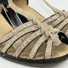 Load image into Gallery viewer, Original 1940's Black Wedges with Fabulous Gold Glitter Straps - UK 5.5 6