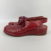 Load image into Gallery viewer, Original 1940's Oxblood Red CC41 Lace Up Wedge Sandals - UK 4 4.5