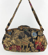 Load image into Gallery viewer, Original 1920's or 1930's Black Bag with Silk Embroidery in Gold and Jewel Tones