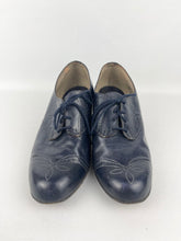 Load image into Gallery viewer, Original 1940's Wide Fitting Blue Leather Lace Up Walking Shoes by Portland - UK 5 or 5.5