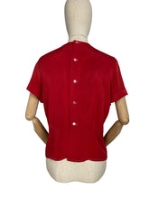 Load image into Gallery viewer, Original 1940's Red Silk Crepe Blouse by Mel Hahn & Gilbert with Paste, Faux Pearl and Soutached Shield Detail - Bust 36 38