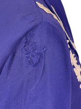 Load image into Gallery viewer, Original 1940's French Navy Crepe Day Dress with White Applique Trim - Bust 44