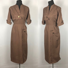Load image into Gallery viewer, 1950s Volup Brown Fine Cotton Wiggle Dress - B40