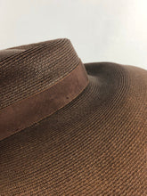 Load image into Gallery viewer, 1940s 1950s Chocolate Brown Straw Hat with Grosgrain Bow