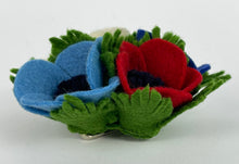Load image into Gallery viewer, 1940's Felt Flower Anemone Corsage - Pretty Wartime Posy Brooch - Patriotic Red, White and Blue