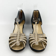 Load image into Gallery viewer, Original 1940's Black Wedges with Fabulous Gold Glitter Straps - UK 5.5 6