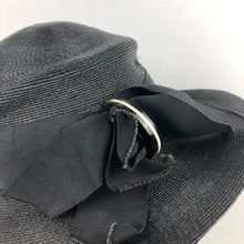 Load image into Gallery viewer, 1930s Black Straw Hat with White Celluloid Trim
