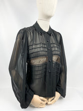 Load image into Gallery viewer, Original 1940s Black Chiffon Balloon Sleeved Blouse - Bust 34 35 36