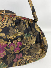 Load image into Gallery viewer, Original 1920's or 1930's Black Bag with Silk Embroidery in Gold and Jewel Tones