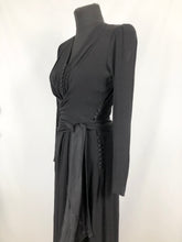 Load image into Gallery viewer, 1930s 1940s Wounded but Wearable Black Satin Backed Crepe Dress - Bust 36 38