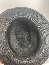 Load image into Gallery viewer, Original 1930s or 1940s Black Straw Hat with Pretty Pink Floral Trim