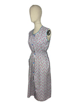 Load image into Gallery viewer, Original 1940's Floral Cotton Sleeveless Chore Dress in Blue, Red, Green and White - Bust 36 37 38