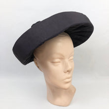 Load image into Gallery viewer, 1940s Dark Blue Grosgrain "Bonnet" Hat with Wide Brim
