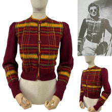 Load image into Gallery viewer, Late 1930's Reproduction Hand Knitted Long Sleeved Ski Jacket in Bordeaux, Amber, Terracotta and Bayleaf Green Pure Wool - Bust 36