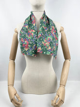 Load image into Gallery viewer, Original 1930's Soft Silk Scarf or Headscarf in Green, Magenta, Purple, White and Brown - Great Christmas Gift