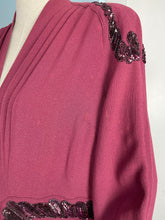 Load image into Gallery viewer, Original 1940's Burgundy Satin Backed Crepe Sequined Evening Dress with Tie Belt by Crompton Perry - Bust 38 40 42