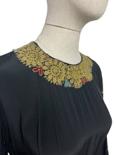 Load image into Gallery viewer, Original 1920's 1930's Black Silk Crepe Day Dress with Incredible Soutache Collar with Silk Embroidery - Bust 36