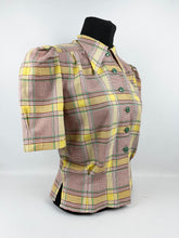 Load image into Gallery viewer, 1940s Reproduction Blouse in Green, Yellow and Brown Check - B34 35 36