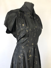 Load image into Gallery viewer, 1950s Black, Silver and Gold Silk Taffeta Dress - B36