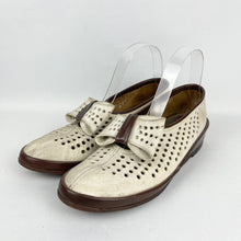 Load image into Gallery viewer, Original 1930's 1940's Brown Leather and Cream Suede Wedge Shoes With Large Bow Trim - UK 5.5 6