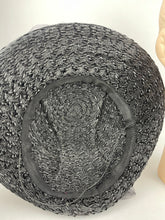 Load image into Gallery viewer, Original 1950's Black Straw Hat with White Fabric Flowers and Net Trim