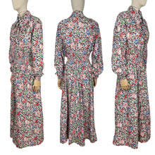 Load image into Gallery viewer, Original 1940's Bright Floral Cotton Hostess Dress in Red, Blue, Pink, Green and White - Housecoat - Bust 40 42