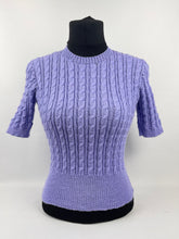 Load image into Gallery viewer, Reproduction 1940s Rib and Cable Knit Jumper in Lavender Acrylic - Bust 33 34
