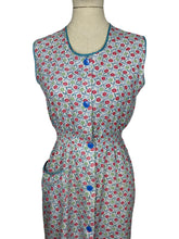 Load image into Gallery viewer, Original 1940's Floral Cotton Sleeveless Chore Dress in Blue, Red, Green and White - Bust 36 37 38