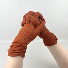 Load image into Gallery viewer, RESERVED Vintage Rich Rust Ruched Nylon Gloves - Great Vintage Accessory
