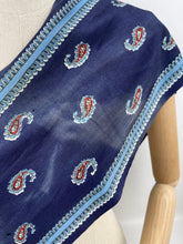Load image into Gallery viewer, Original 1930's Silk Crepe Scarf or Headscarf in Red, White and Blue Paisley - Great Christmas Gift