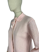 Load image into Gallery viewer, Original 1950's Pink Machine Knitted Bed Jacket with Satin Bow Tie - Sweet Cardigan - Bust 36