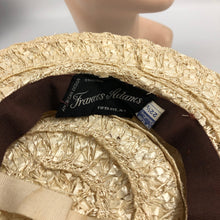 Load image into Gallery viewer, 1940's Cream Lacquered Frances Adams Raffia Hat with Pale Blue Floral Trim *