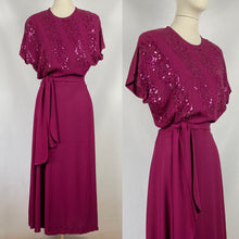 Load image into Gallery viewer, 1940s Raspberry Pink Beaded and Sequined Crepe Evening Dress - Bust 34 35 36