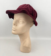 Load image into Gallery viewer, Original 1930’s Burgundy Cotton Velvet Hat - Neat Little Bonnet Shape