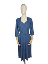 Load image into Gallery viewer, Original 1940's Blue Crepe Dress and Jacket Set with Lace Front and Belt - Bust 36 37