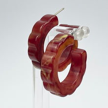 Load image into Gallery viewer, Vintage 1940's 1950's Rhubarb and Custard Bakelite Scalloped Edge Hoop Earrings for Pierced Ears
