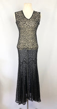 Load image into Gallery viewer, 1930s Black Lace Evening Dress  with Huge 10ft Skirt in a Floral Design - Bust 34 35