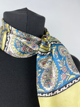 Load image into Gallery viewer, Original 1930's Yellow, Green and Blue Paisley Stripe Satin Scarf or Headscarf
