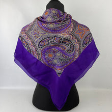 Load image into Gallery viewer, Original 1940's Pure Silk Scarf in Cadbury Purple with Bold Paisley Print