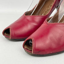 Load image into Gallery viewer, Original 1940's Cherry Red Leather Peep-toe Sling-back Heels - UK 3.5 4