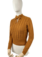 Load image into Gallery viewer, Reproduction 1930's Long Sleeved Cable Hand Knitted Jumper with Neat Bow at the Neck - Bust 33 34 35