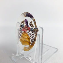 Load image into Gallery viewer, Original 1940s Oval Reverse Carved Lucite Brooch in Bold Shades with Crinoline Lady and Flowers *