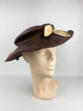 Load image into Gallery viewer, Original 1930s Brown Straw Hat with Cream Grosgrain Trim