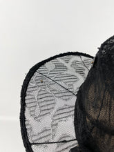 Load image into Gallery viewer, Original 1940s Black Lace Hat with Wire Frame and Bow Trim