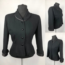 Load image into Gallery viewer, 1940s Black Jacket with Double Collar, Satin Trim and Glass Buttons - B35 36