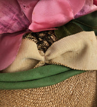 Load image into Gallery viewer, 1940s Natural Straw Hat With Large Pink Floral Decoration